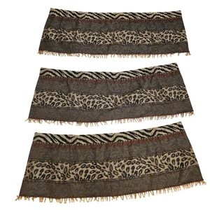 Set of 3 Beaded Fringe Tapestry Window Valances Zebra Leopard Brown Animal Print